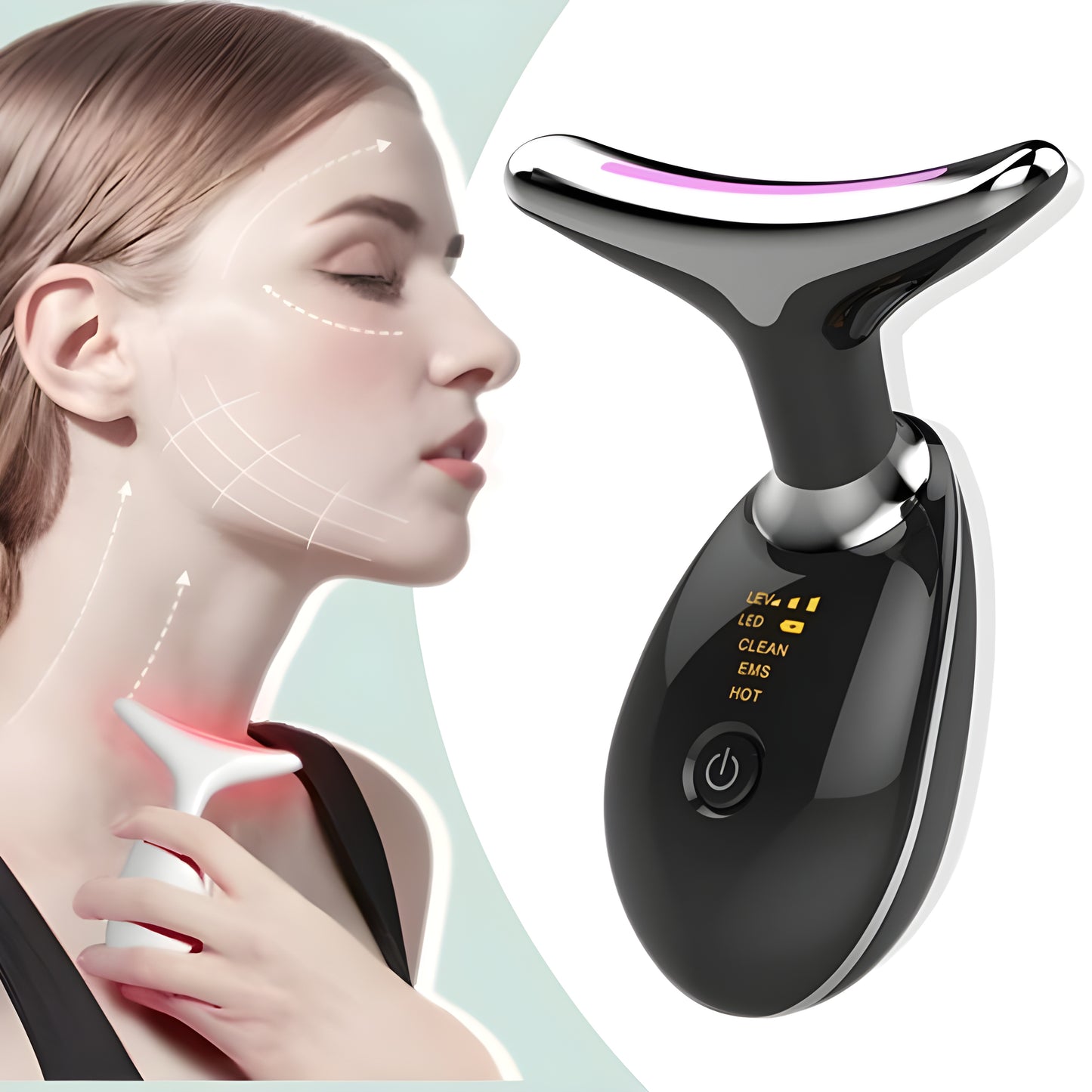 Massageador Facial e Pescoço LuminaSkin™ Anti-Envelhecimento 3 em 1 com LED Elétrico USB