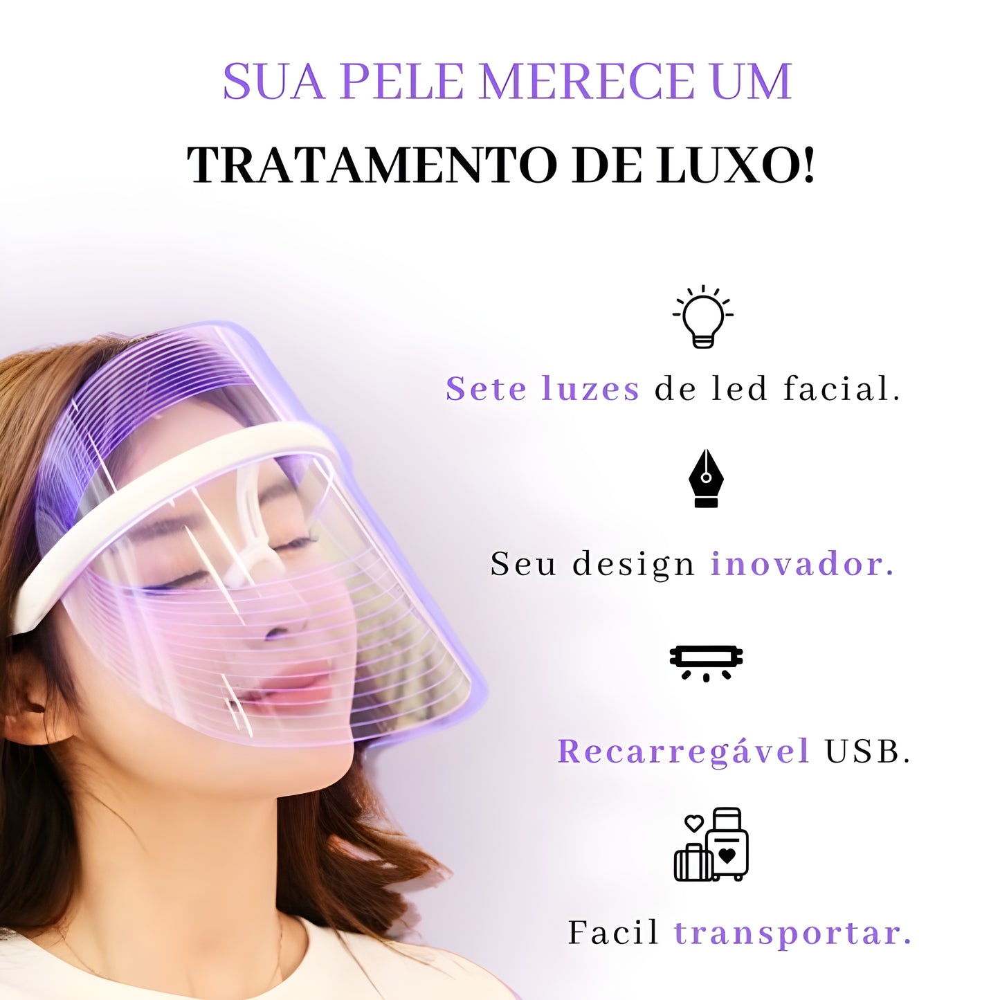 Máscara Facial LED PowerGlow™ para Beleza Rejuvenescida com 7 Cores USB