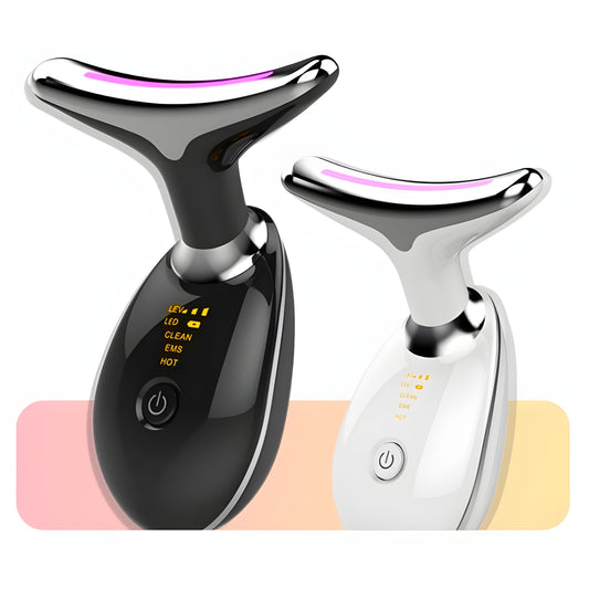 Massageador Facial e Pescoço LuminaSkin™ Anti-Envelhecimento 3 em 1 com LED Elétrico USB